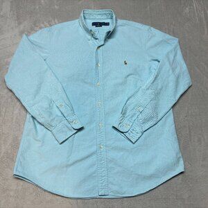 Ralph Lauren Mens XL Blue Button‎ Oxford Shirt Thick Cotton Flesh Pony Classic